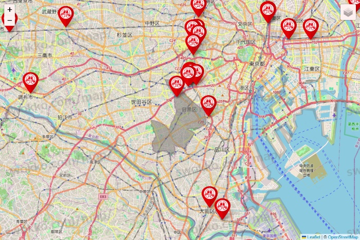東京都の歌広場の店舗地図