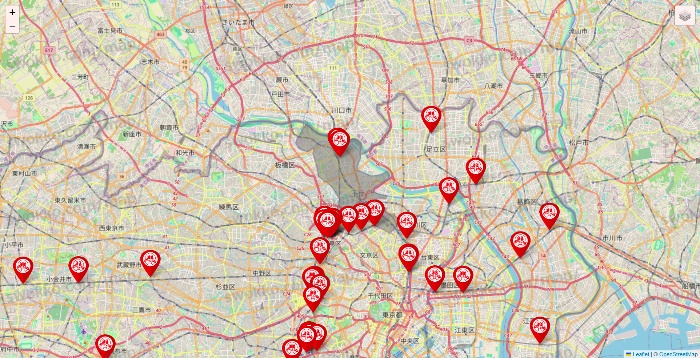 東京都の歌広場の店舗地図