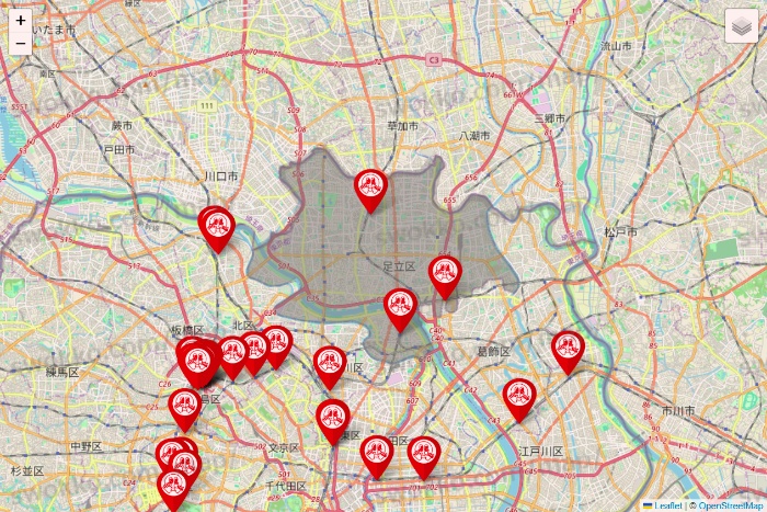 東京都の歌広場の店舗地図