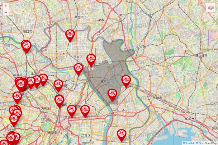 東京都の歌広場の店舗地図