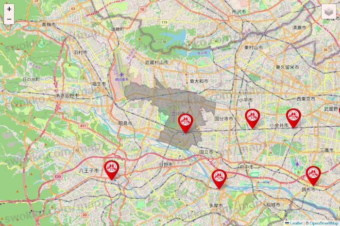 東京都の歌広場の店舗地図