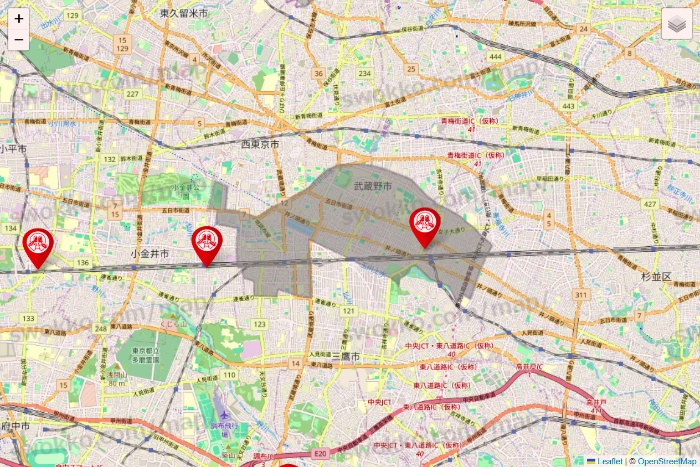 東京都の歌広場の店舗地図
