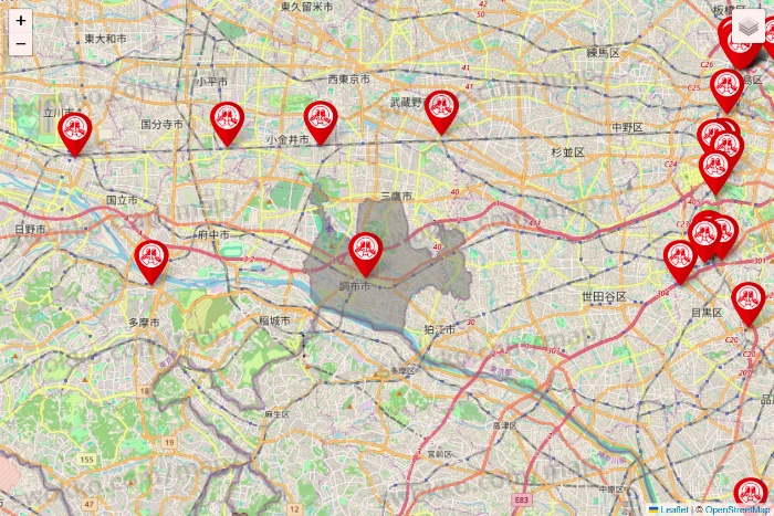 東京都の歌広場の店舗地図