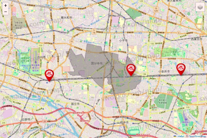 東京都の歌広場の店舗地図
