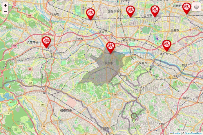 東京都の歌広場の店舗地図