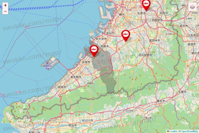 大阪府のバロー（valor）の店舗地図