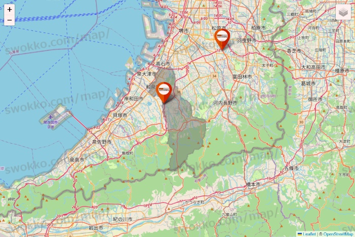 大阪府のビバホームの店舗地図
