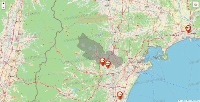 宮城県のビバホームの店舗地図