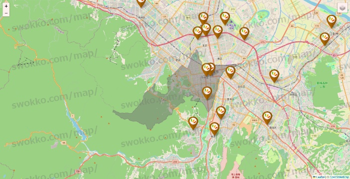 北海道のワッツ系列（ワッツ、ワッツウィズ、シルク、ミーツ、フレッツ、百圓領事館）の店舗地図