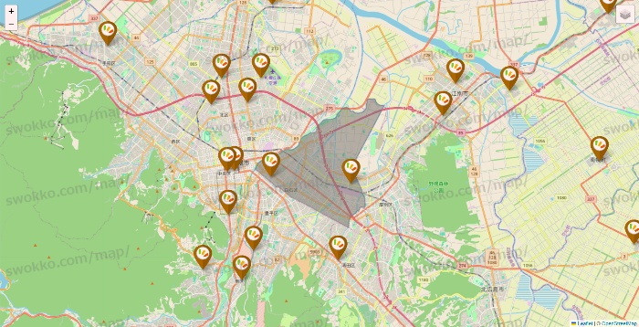 北海道のワッツ系列（ワッツ、ワッツウィズ、シルク、ミーツ、フレッツ、百圓領事館）の店舗地図