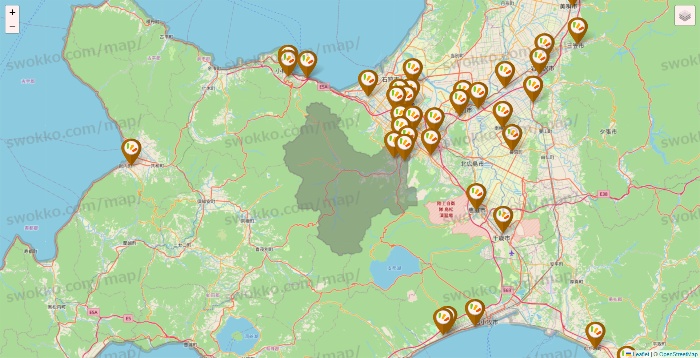 北海道のワッツ系列（ワッツ、ワッツウィズ、シルク、ミーツ、フレッツ、百圓領事館）の店舗地図