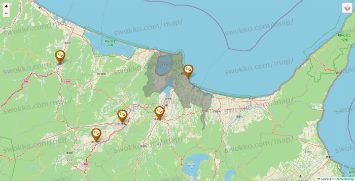 北海道のワッツ系列（ワッツ、ワッツウィズ、シルク、ミーツ、フレッツ、百圓領事館）の店舗地図