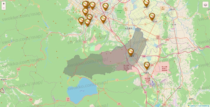 北海道のワッツ系列（ワッツ、ワッツウィズ、シルク、ミーツ、フレッツ、百圓領事館）の店舗地図
