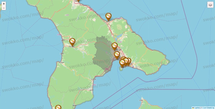 北海道のワッツ系列（ワッツ、ワッツウィズ、シルク、ミーツ、フレッツ、百圓領事館）の店舗地図