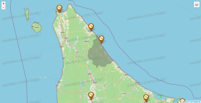 北海道のワッツ系列（ワッツ、ワッツウィズ、シルク、ミーツ、フレッツ、百圓領事館）の店舗地図