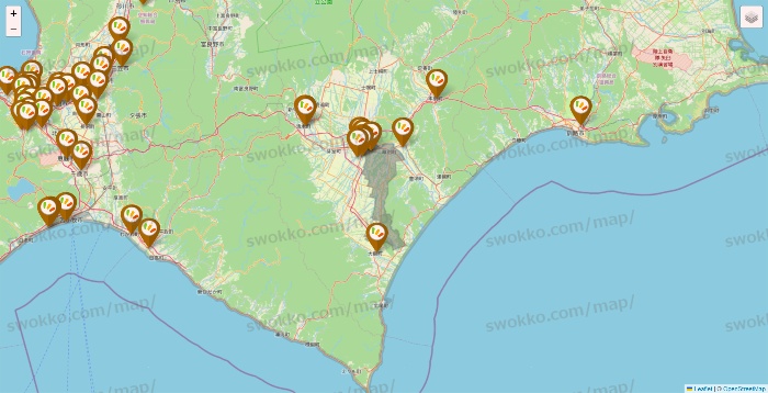 北海道のワッツ系列（ワッツ、ワッツウィズ、シルク、ミーツ、フレッツ、百圓領事館）の店舗地図