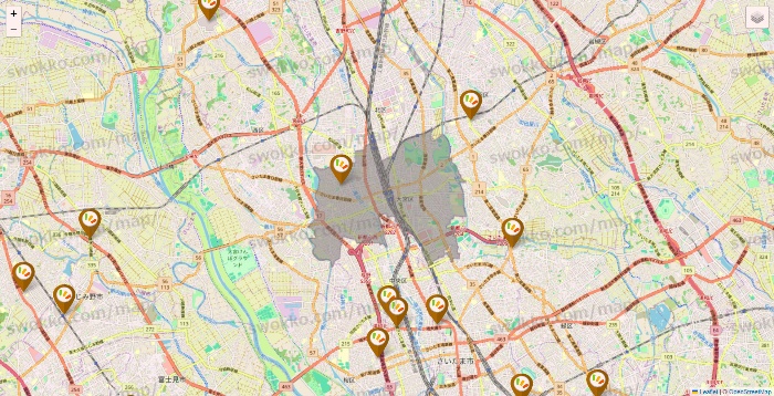 埼玉県のワッツ系列（ワッツ、ワッツウィズ、シルク、ミーツ、フレッツ、百圓領事館）の店舗地図