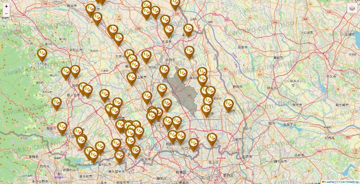 埼玉県のワッツ系列（ワッツ、ワッツウィズ、シルク、ミーツ、フレッツ、百圓領事館）の店舗地図