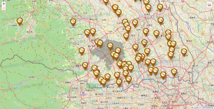 埼玉県のワッツ系列（ワッツ、ワッツウィズ、シルク、ミーツ、フレッツ、百圓領事館）の店舗地図