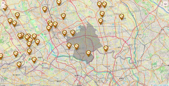 埼玉県のワッツ系列（ワッツ、ワッツウィズ、シルク、ミーツ、フレッツ、百圓領事館）の店舗地図