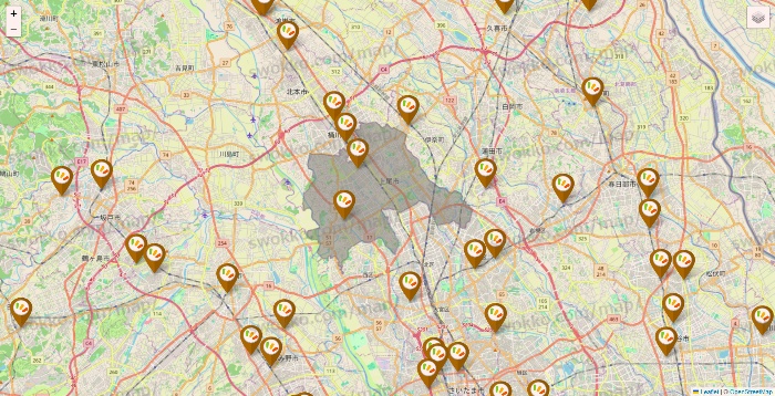 埼玉県のワッツ系列（ワッツ、ワッツウィズ、シルク、ミーツ、フレッツ、百圓領事館）の店舗地図