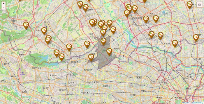 埼玉県のワッツ系列（ワッツ、ワッツウィズ、シルク、ミーツ、フレッツ、百圓領事館）の店舗地図