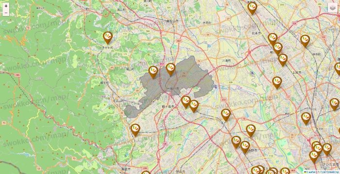 埼玉県のワッツ系列（ワッツ、ワッツウィズ、シルク、ミーツ、フレッツ、百圓領事館）の店舗地図