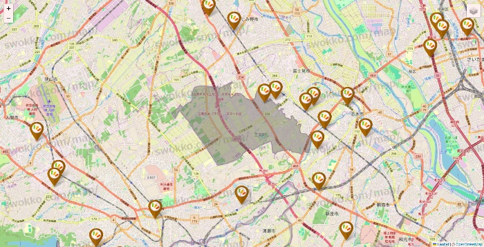 埼玉県のワッツ系列（ワッツ、ワッツウィズ、シルク、ミーツ、フレッツ、百圓領事館）の店舗地図