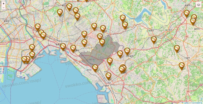 千葉県のワッツ系列（ワッツ、ワッツウィズ、シルク、ミーツ、フレッツ、百圓領事館）の店舗地図