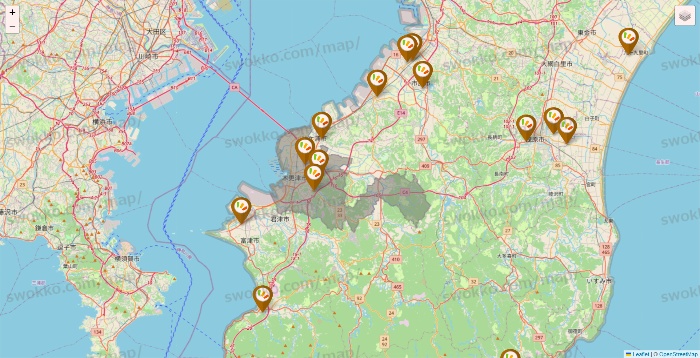 千葉県のワッツ系列（ワッツ、ワッツウィズ、シルク、ミーツ、フレッツ、百圓領事館）の店舗地図