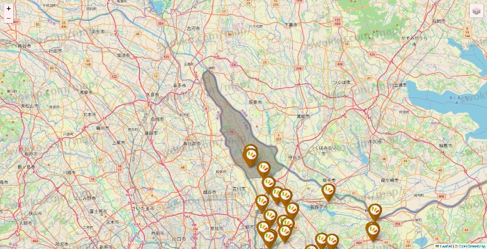 千葉県のワッツ系列（ワッツ、ワッツウィズ、シルク、ミーツ、フレッツ、百圓領事館）の店舗地図