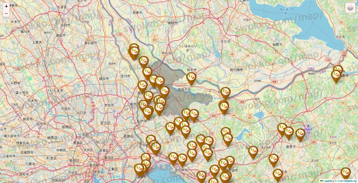 千葉県のワッツ系列（ワッツ、ワッツウィズ、シルク、ミーツ、フレッツ、百圓領事館）の店舗地図