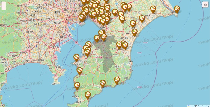 千葉県のワッツ系列（ワッツ、ワッツウィズ、シルク、ミーツ、フレッツ、百圓領事館）の店舗地図