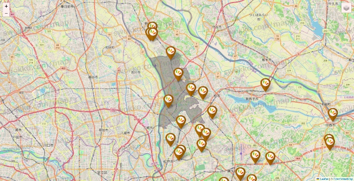 千葉県のワッツ系列（ワッツ、ワッツウィズ、シルク、ミーツ、フレッツ、百圓領事館）の店舗地図