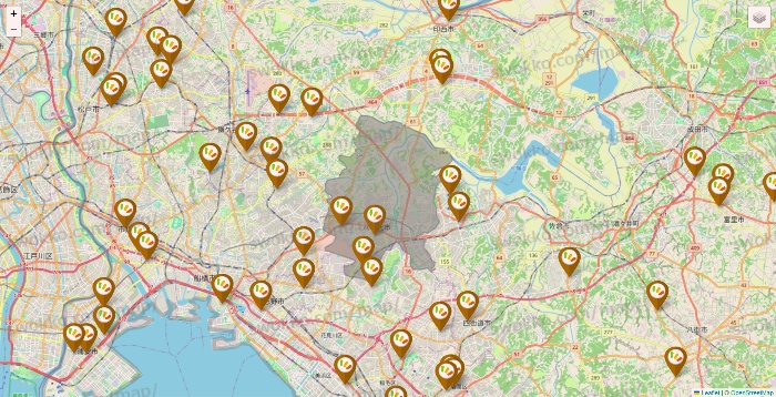 千葉県のワッツ系列（ワッツ、ワッツウィズ、シルク、ミーツ、フレッツ、百圓領事館）の店舗地図