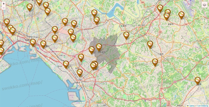 千葉県のワッツ系列（ワッツ、ワッツウィズ、シルク、ミーツ、フレッツ、百圓領事館）の店舗地図