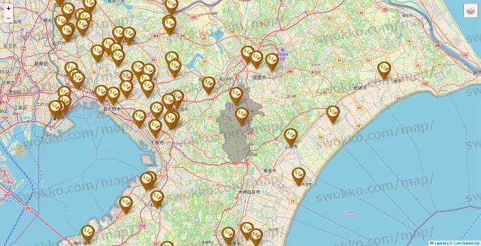 千葉県のワッツ系列（ワッツ、ワッツウィズ、シルク、ミーツ、フレッツ、百圓領事館）の店舗地図