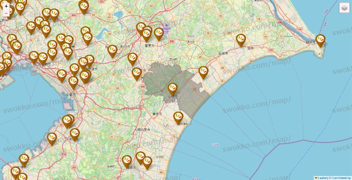 千葉県のワッツ系列（ワッツ、ワッツウィズ、シルク、ミーツ、フレッツ、百圓領事館）の店舗地図