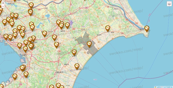 千葉県のワッツ系列（ワッツ、ワッツウィズ、シルク、ミーツ、フレッツ、百圓領事館）の店舗地図