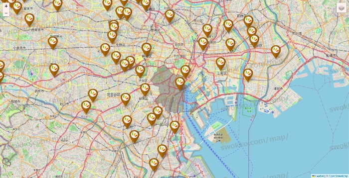 東京都のワッツ系列（ワッツ、ワッツウィズ、シルク、ミーツ、フレッツ、百圓領事館）の店舗地図