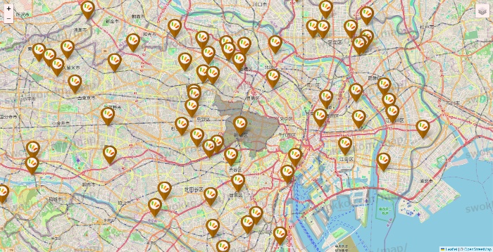 東京都のワッツ系列（ワッツ、ワッツウィズ、シルク、ミーツ、フレッツ、百圓領事館）の店舗地図