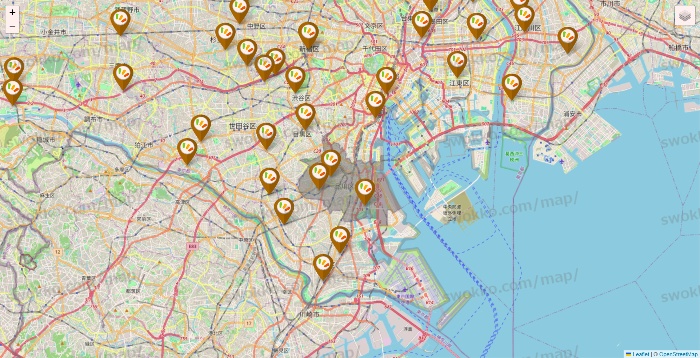 東京都のワッツ系列（ワッツ、ワッツウィズ、シルク、ミーツ、フレッツ、百圓領事館）の店舗地図