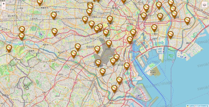 東京都のワッツ系列（ワッツ、ワッツウィズ、シルク、ミーツ、フレッツ、百圓領事館）の店舗地図