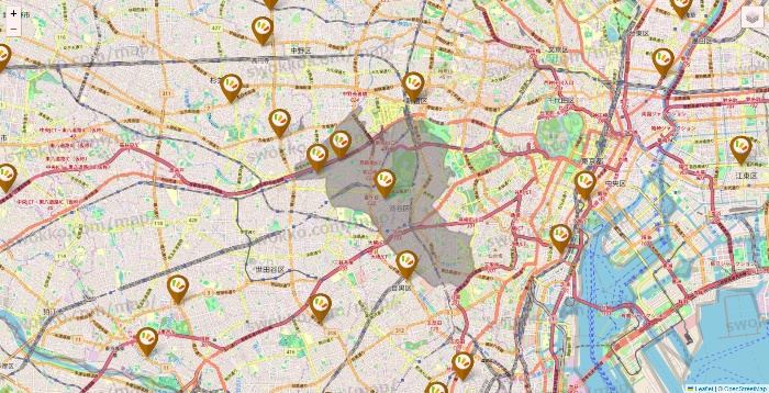 東京都のワッツ系列（ワッツ、ワッツウィズ、シルク、ミーツ、フレッツ、百圓領事館）の店舗地図