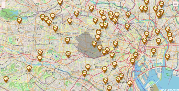 東京都のワッツ系列（ワッツ、ワッツウィズ、シルク、ミーツ、フレッツ、百圓領事館）の店舗地図