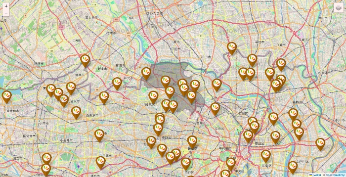 東京都のワッツ系列（ワッツ、ワッツウィズ、シルク、ミーツ、フレッツ、百圓領事館）の店舗地図