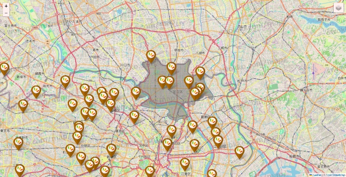 東京都のワッツ系列（ワッツ、ワッツウィズ、シルク、ミーツ、フレッツ、百圓領事館）の店舗地図