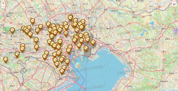 東京都のワッツ系列（ワッツ、ワッツウィズ、シルク、ミーツ、フレッツ、百圓領事館）の店舗地図