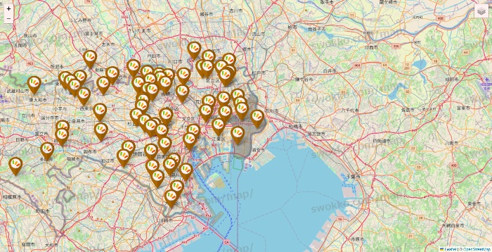 東京都のワッツ系列（ワッツ、ワッツウィズ、シルク、ミーツ、フレッツ、百圓領事館）の店舗地図