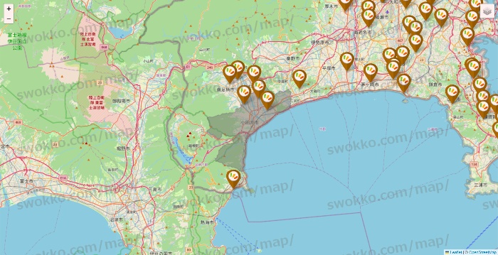 神奈川県のワッツ系列（ワッツ、ワッツウィズ、シルク、ミーツ、フレッツ、百圓領事館）の店舗地図